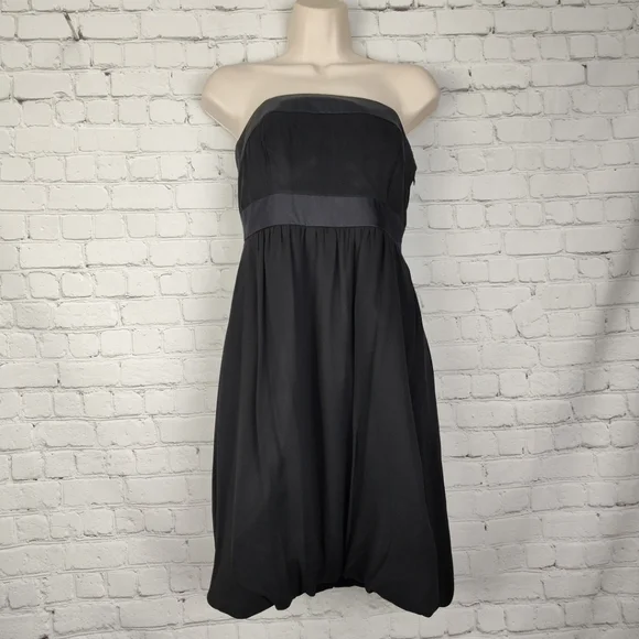 White House Black Market Strapless Silk Dress Bubble Black Size 2
